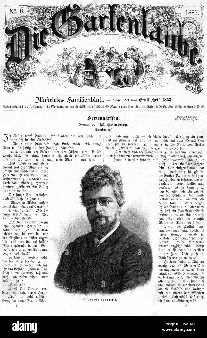 Ganghofer, Ludwig, 7.7.1855 - 24.7.1920, autore tedesco, ritratto, frontpage, 'che Gartenlaube', numero 8, 1887, , Foto Stock