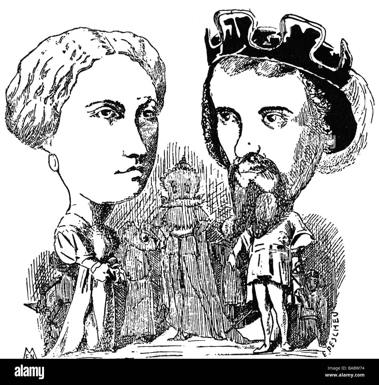 Gounod, Charles, 17.6.1818 - 17.10.1893, compositore francese, opera "Romeo e Giulietta", caricatura, disegno di E. Peschel, 'le Buffon', 1867, Foto Stock