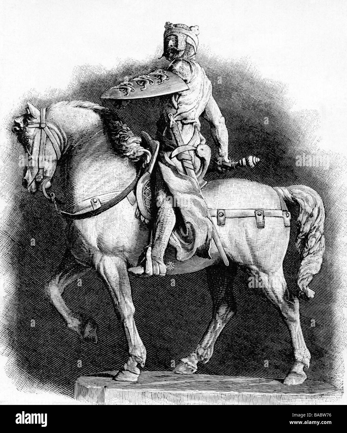 Richard i 'il Lionheart', 13.9. 1157 - 6.4.1199, Re d'Inghilterra 2.9.1189 - 6.4.1199, immagine equestre, incisione del legno dopo la statua, 19th secolo, , Foto Stock