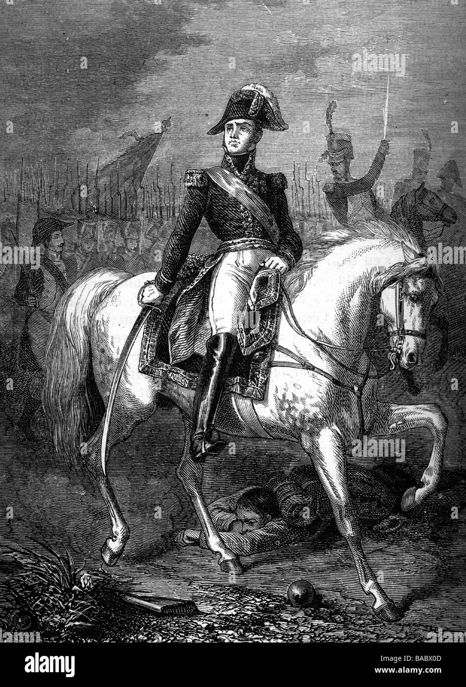 Macdonald, Etienne Jacques, 17.11.1765 - 24.9.1840, generale francese, immagine equestre, incisione in legno, 19th secolo, , Foto Stock