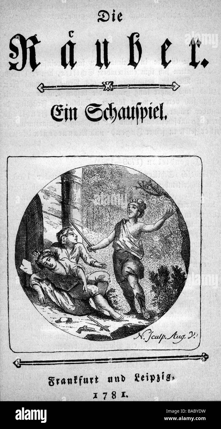 Schiller, Friedrich, 10.11.1759 - 9.5.1805, autore/scrittore tedesco, 'The Robbers', copertina, 1st edizione, Francoforte e Lipsia, 1781, Foto Stock