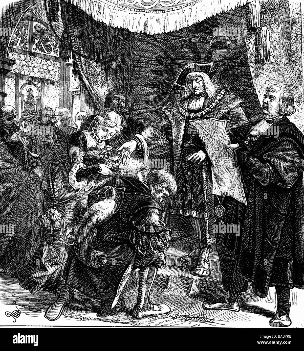 Hutten, Ulrich von, 2.4.1488 - 29.8.1523, cavaliere e umanista tedesco, incoronazione al poeta di Massimiliano i, incisione in legno, 19th secolo, Foto Stock