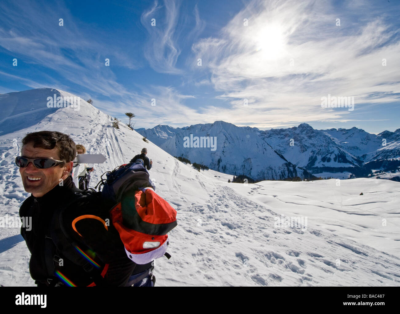 Guideon tour con racchette da neve nella Foresta di Bregenz Foto Stock