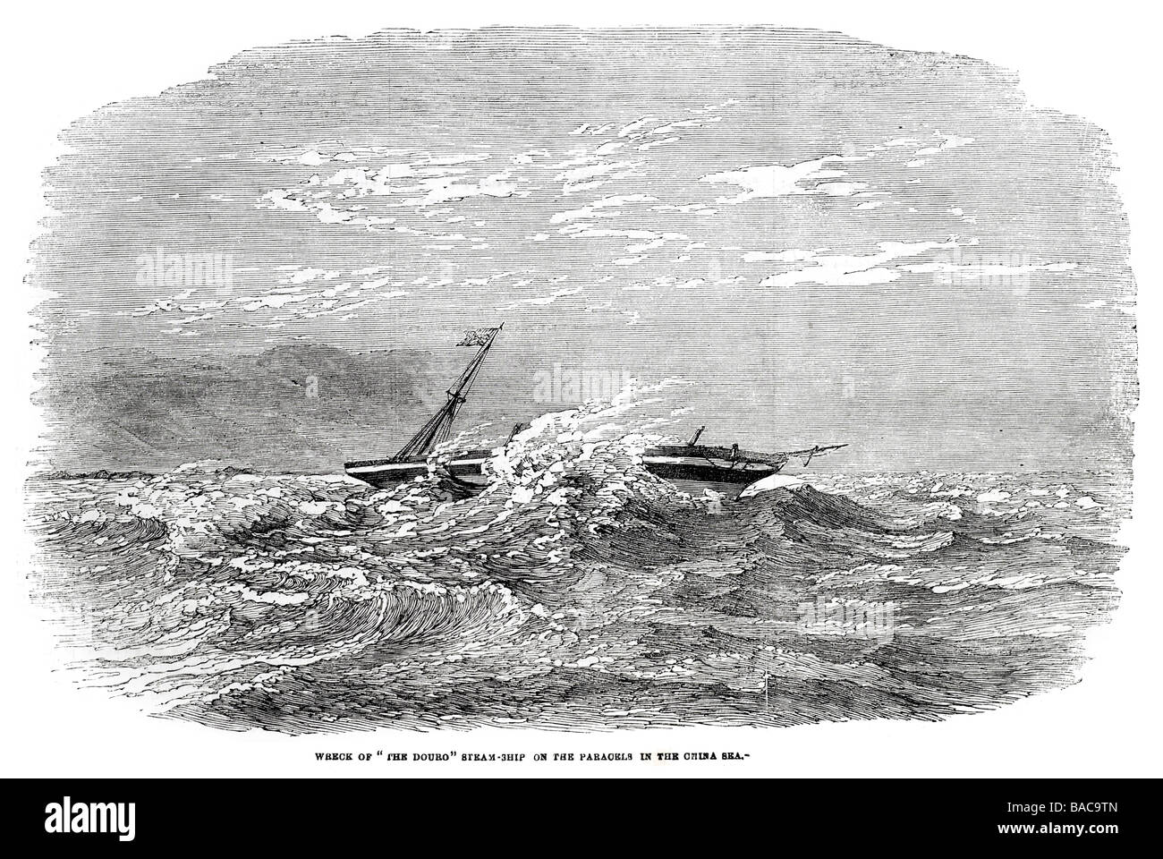 Relitto del Douro in nave a vapore sulle parcelle in mare di Cina 1854 Foto Stock