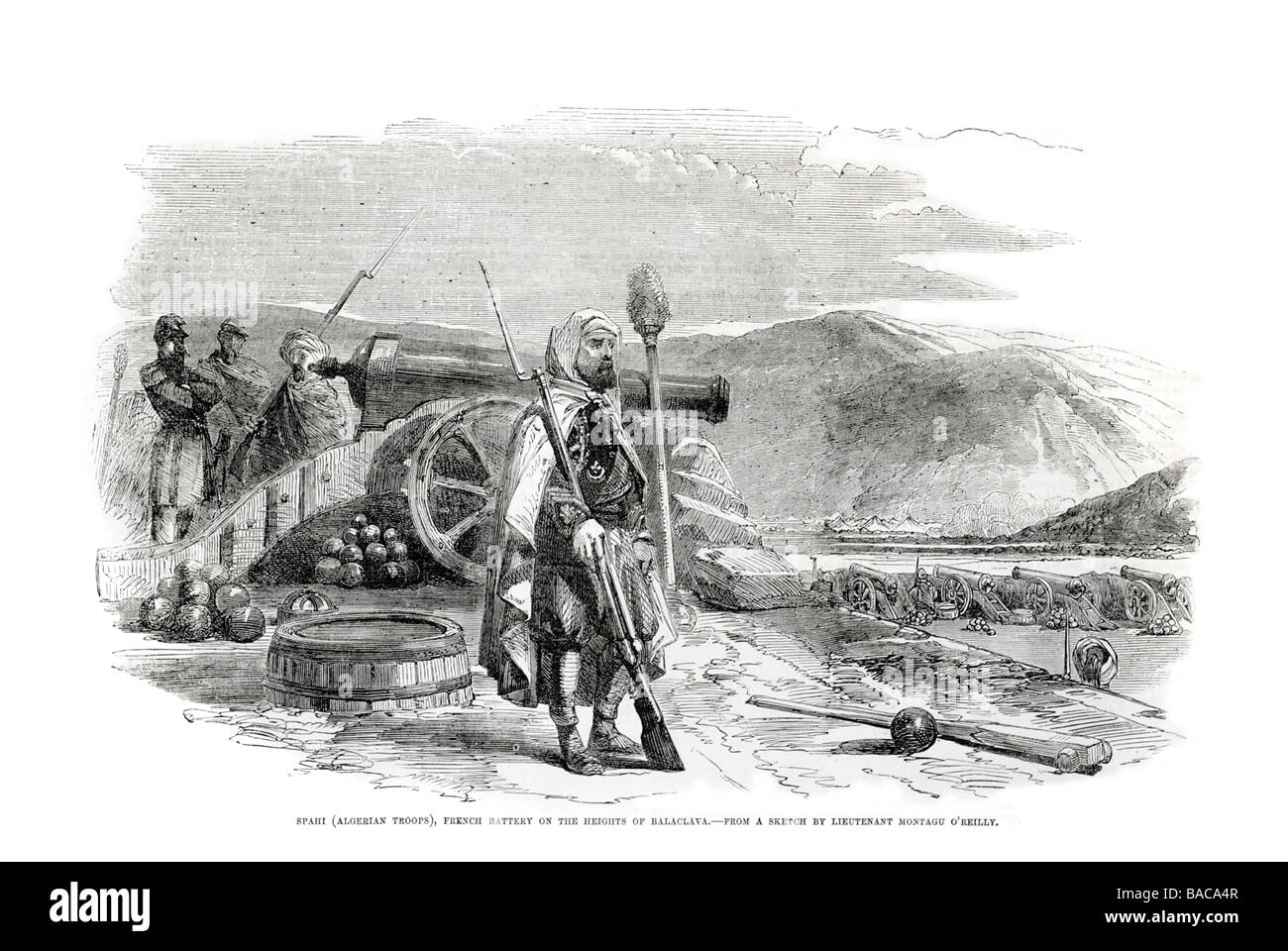 Spahi truppe algerine batteria francese sulle altezze di balaclava sketch dal tenente montagu o'reilly 1854 Foto Stock