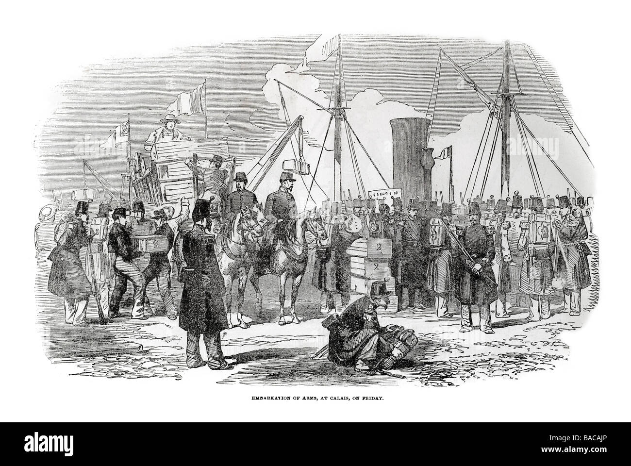 Imbarco di bracci a Calais venerdì 1854 Foto Stock