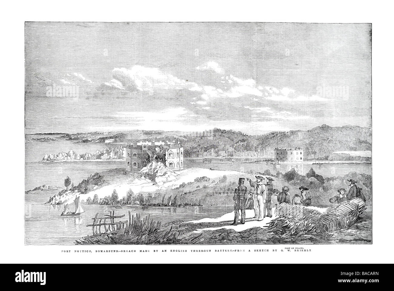 Fort nottich bomarsund fatta da e in inglese tre batteria pistola fort su prasto 1854 Foto Stock