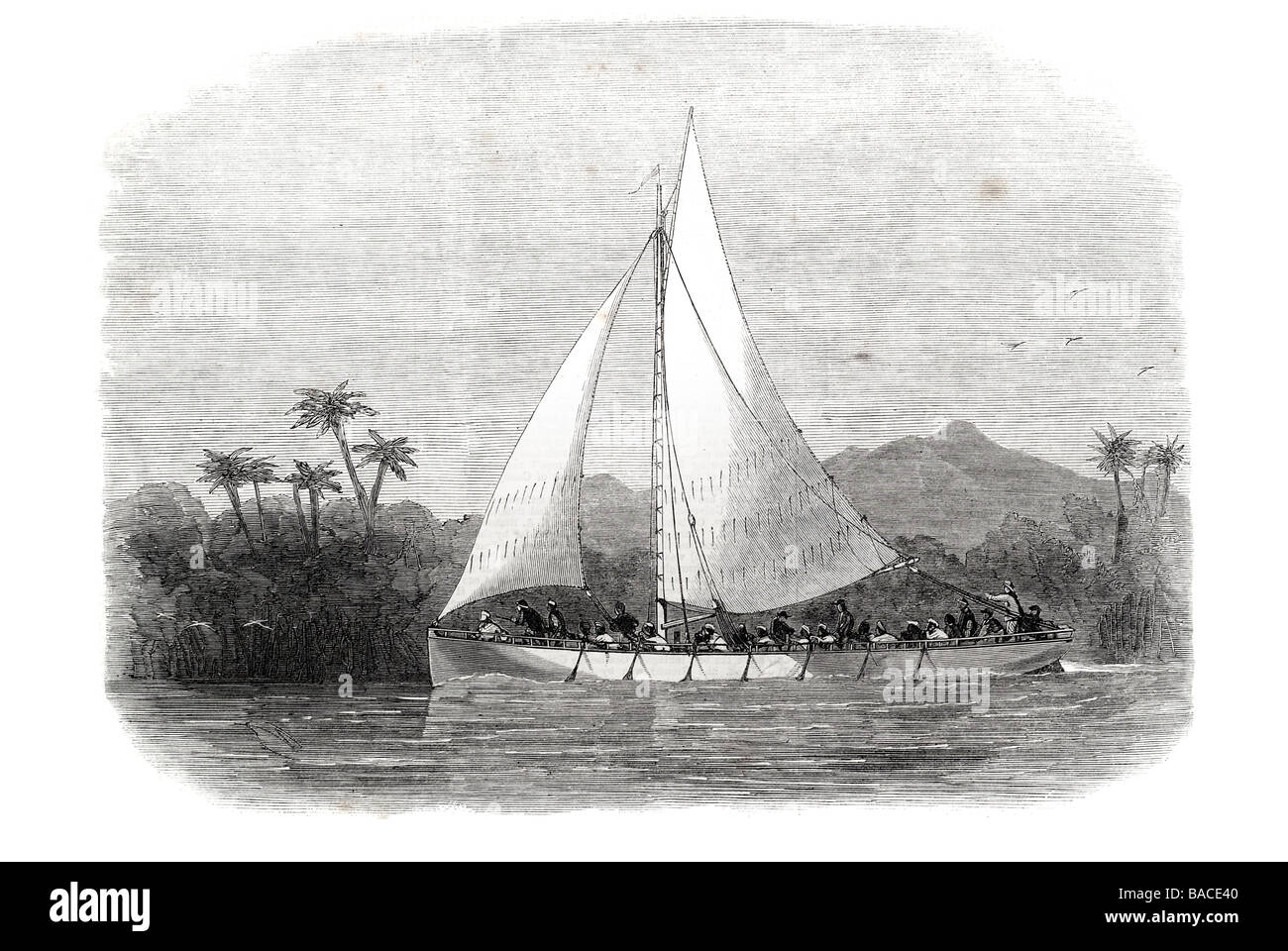 Barca d'acciaio per la spedizione alla ricerca di dr livingstone 1867 Vela Barca a vela le onde Foto Stock