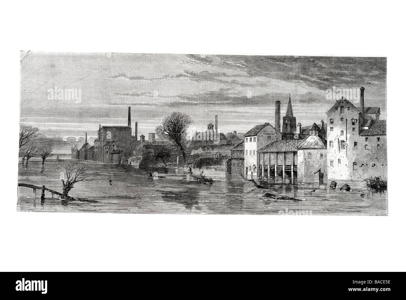 Le grandi inondazioni in vista dello Yorkshire in molton 1867 Diluvio allagamenti Foto Stock