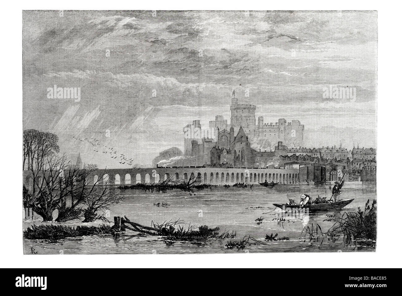 Le inondazioni al castello di Windsor vista dalla strada clewer 1867 river management condizioni meteorologiche estreme flood Foto Stock