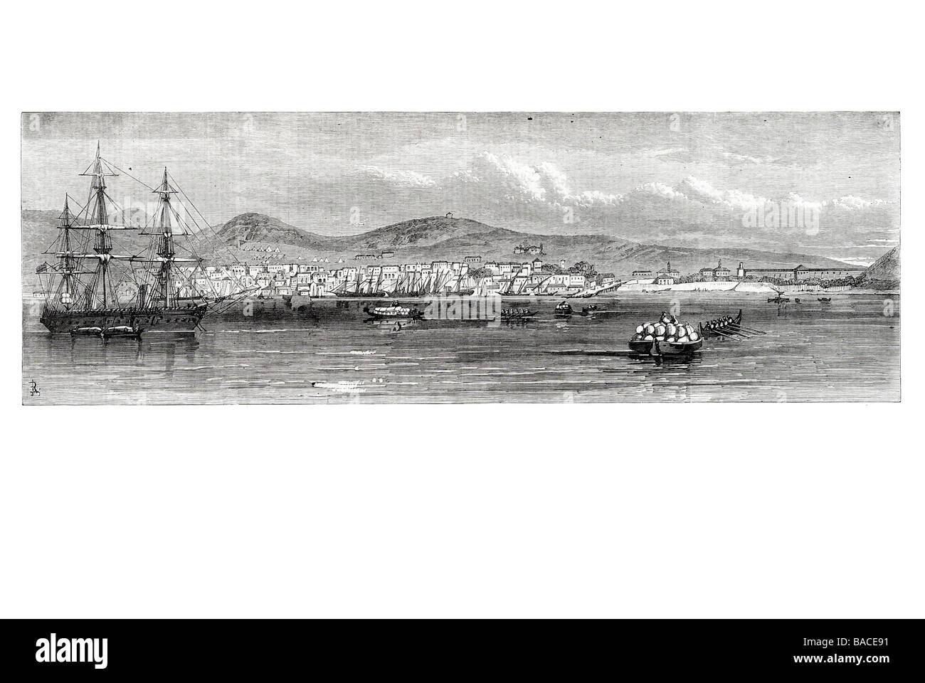Il terremoto a Mitilene nell'arcipelago greco h m s oceano disposizioni di atterraggio per il sollievo dei malati 1867 Foto Stock
