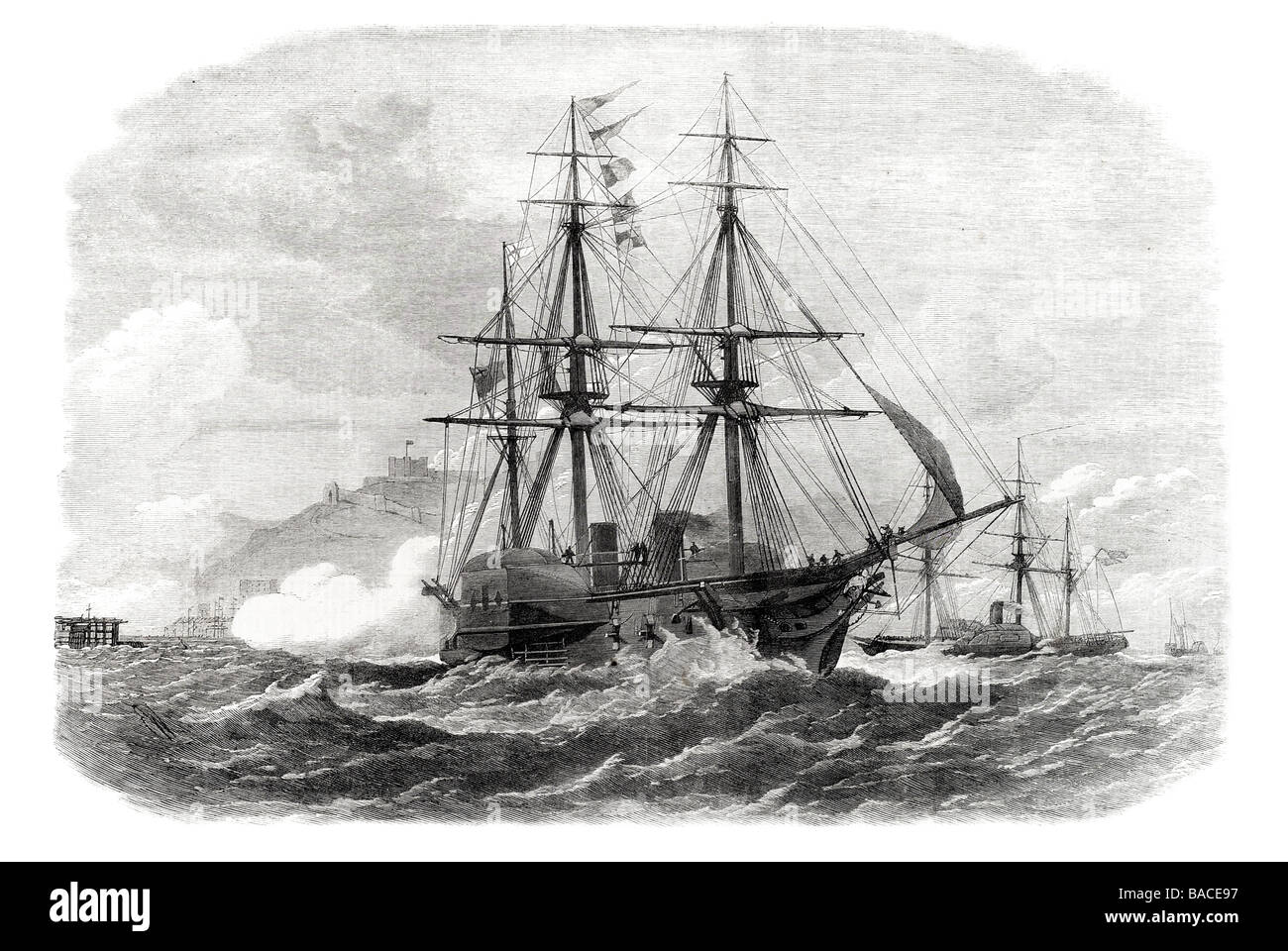 Il volontario di pasqua la revisione a dover la squadra navale di attaccare le fortezze e le batterie 1867 Foto Stock