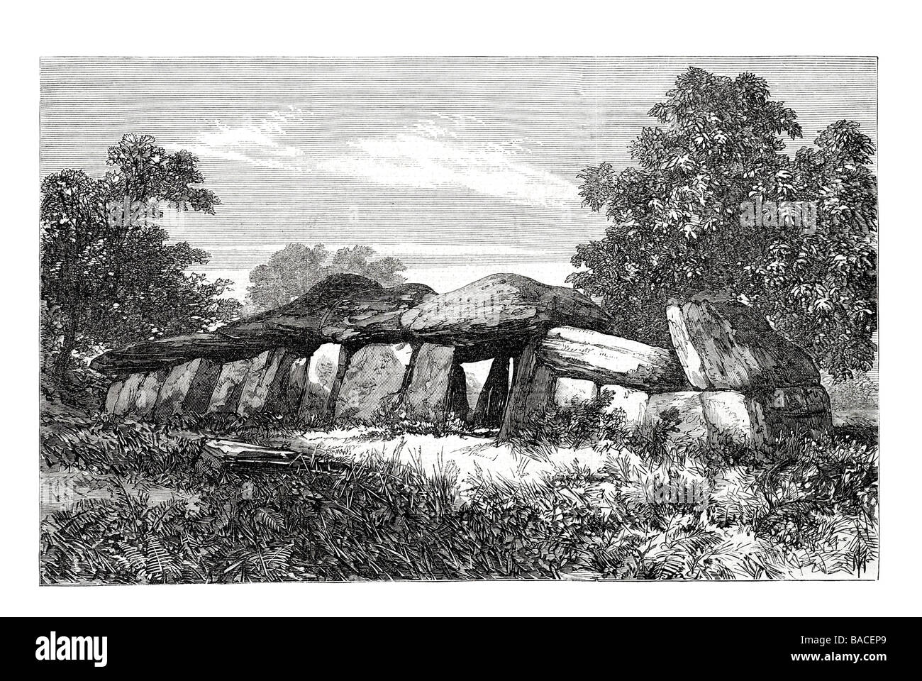 Il Dolemen chiamato La Roche Aux Fees a esse Essé 1868 tomba megalitica cromlech anta Hünengrab Hunebed quoit portal Foto Stock