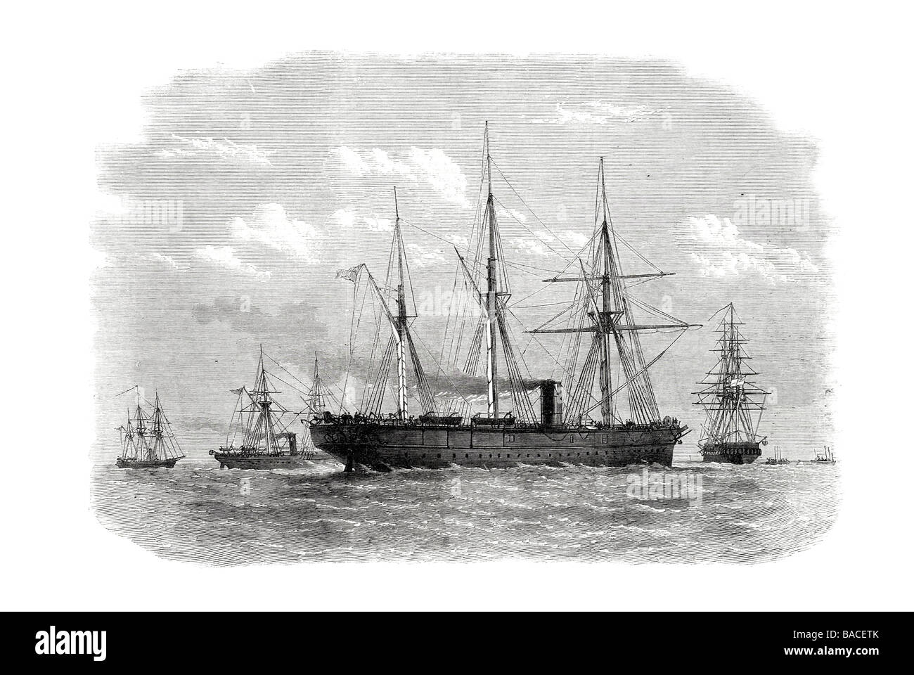 Posa del cavo sottomarino tra Malta e Alessandria 1868 Telegraph costruzione Foto Stock