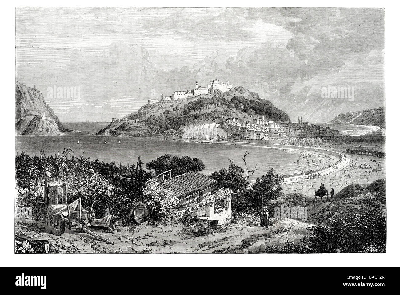 Porto e città di san sebastian in spagna 1868 Foto Stock