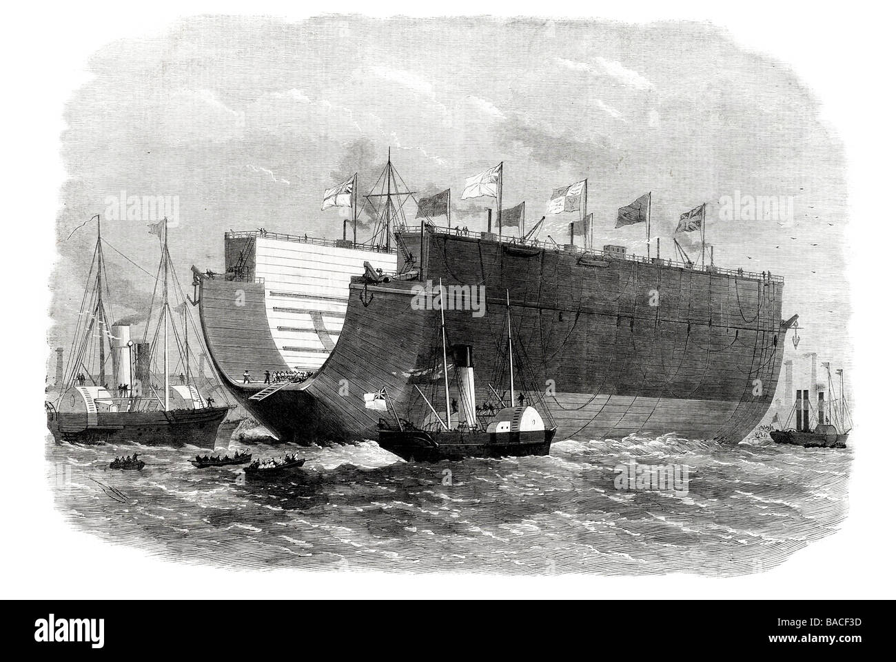 Lancio del bacino galleggiante a North Woolwich 1868 Foto Stock