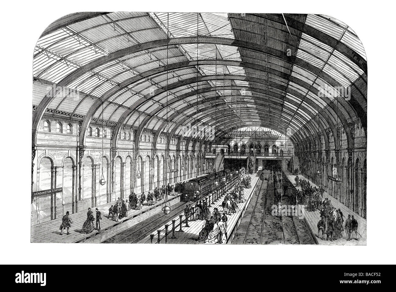 Ferrovia Metropolitana occidentale interno di estensione della stazione di kensington 1868 Foto Stock