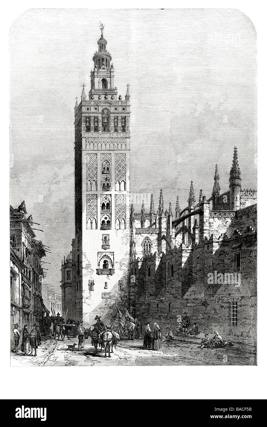Una strada a siviglia spagna la Giralda 1868 Foto Stock