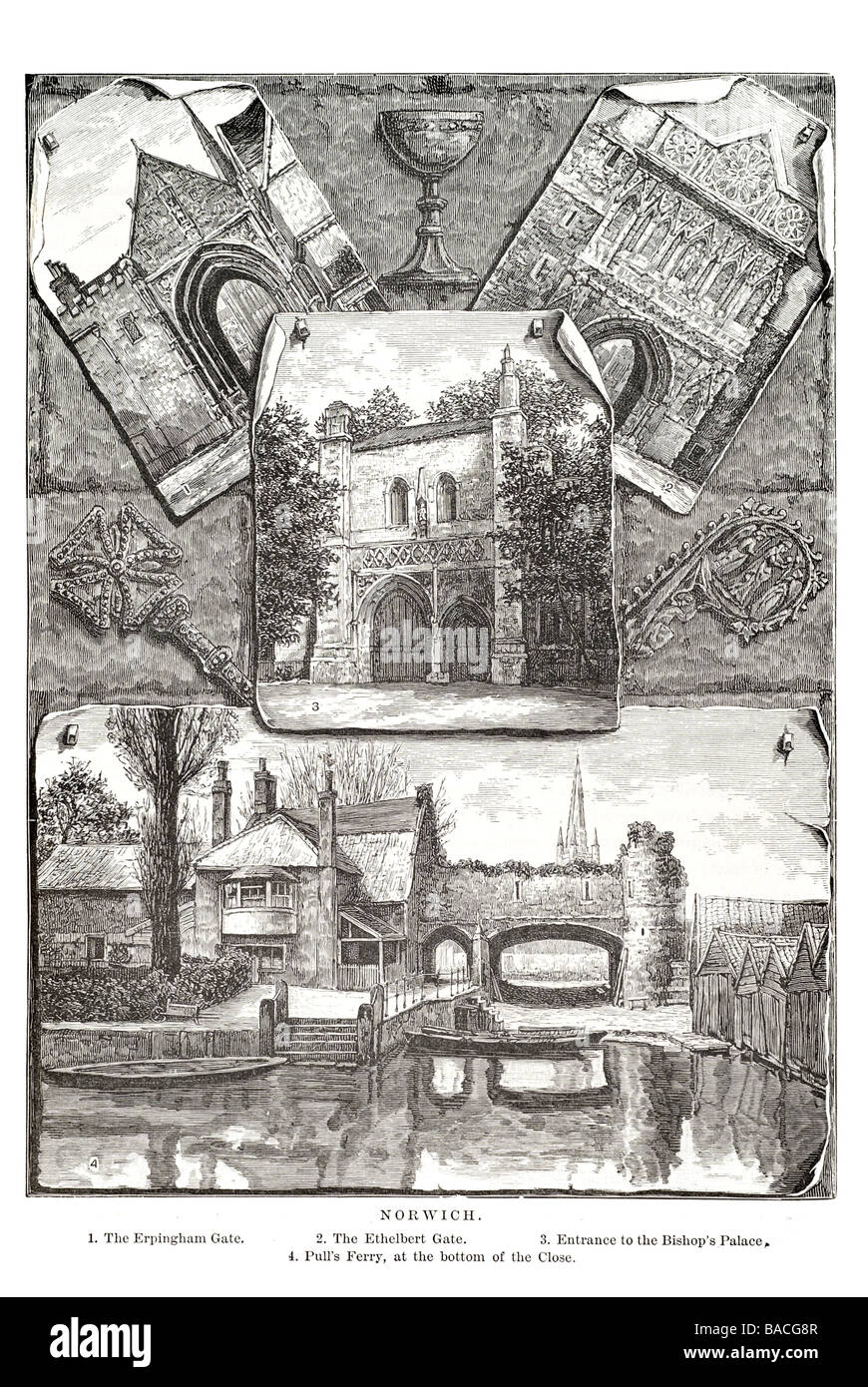 Norwich erpingham ethelbert porta ingresso palazzo dei vescovi tirare il traghetto parte inferiore vicino Norfolk Foto Stock