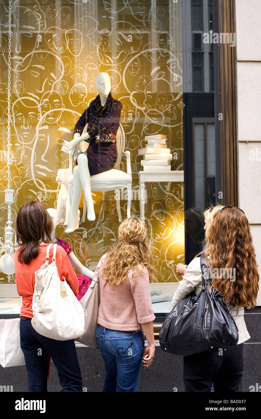 Stati Uniti, New York City, Manhattan, Bergdorf Goodman, Luxury department store, Oscar de la Renta vetrina Foto Stock