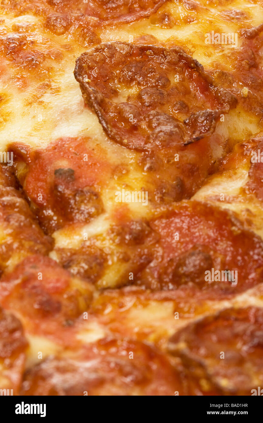 Close up dettaglio di una salsiccia per pizza pizza Foto Stock