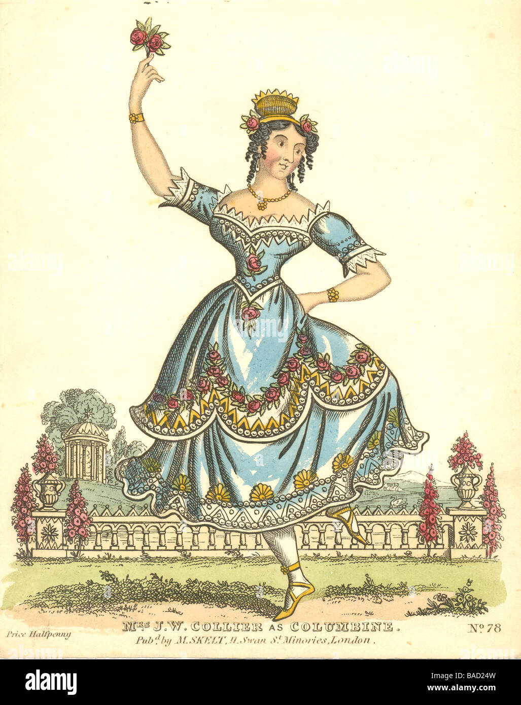 Colorati a mano giocattolo stampa teatro della signora J W Collier come aquilegia alpina circa 1837 Foto Stock