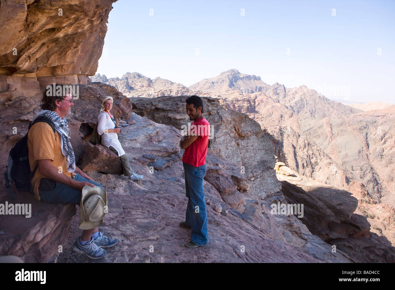 Sentiero di montagna sopra il deserto, Beidha (10 km. A nord di Petra) riserva archeologica della Giordania Foto Stock