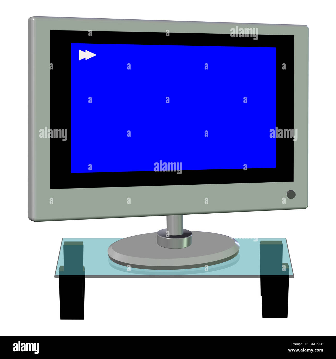 3D di uno schermo al plasma su un Glass-Top tavolino Foto Stock