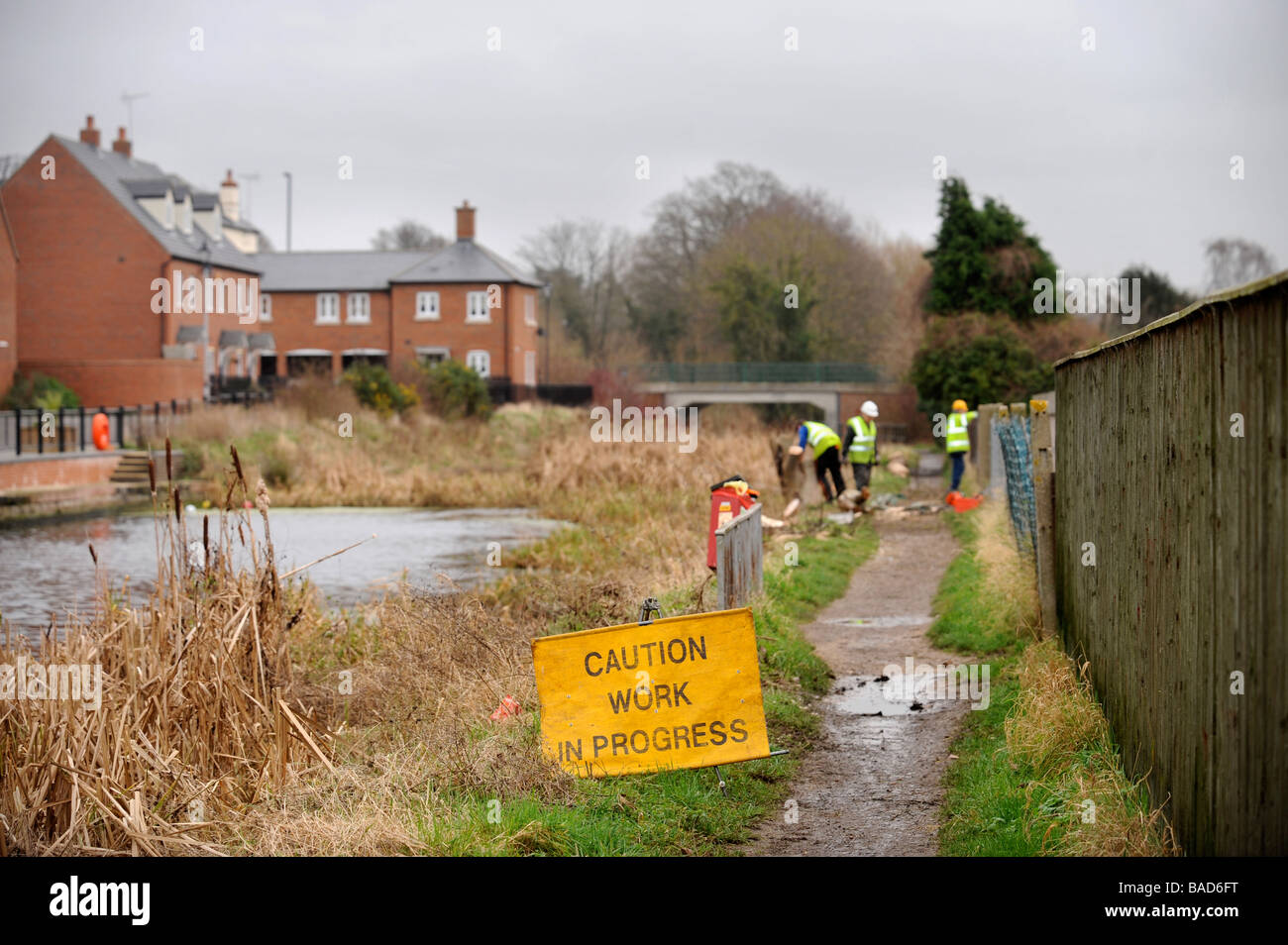 Un lavoro PARTITO DALLA COTSWOLD CANALI TRUST alberi di compensazione dal percorso di traino a STONEHOUSE COME PARTE DEI LAVORI DI RESTAURO su T Foto Stock