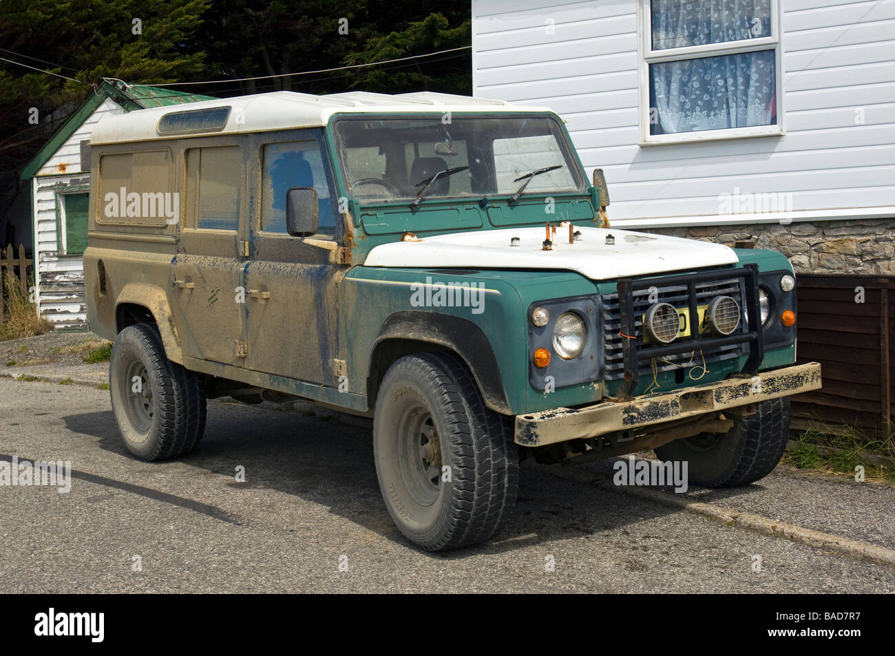 Terreni fangosi 4x4 Landrover. Stanley, Isole Falkland. Foto Stock