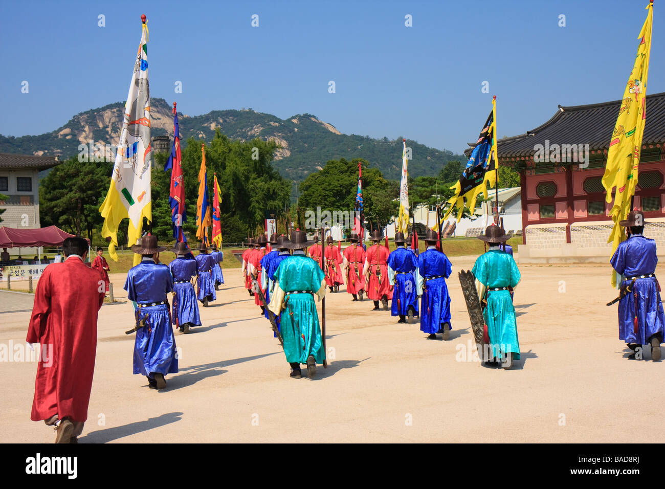 Cerimonia del cambio della guardia, Gyeongbokgung, Seoul, Corea del Sud Foto Stock