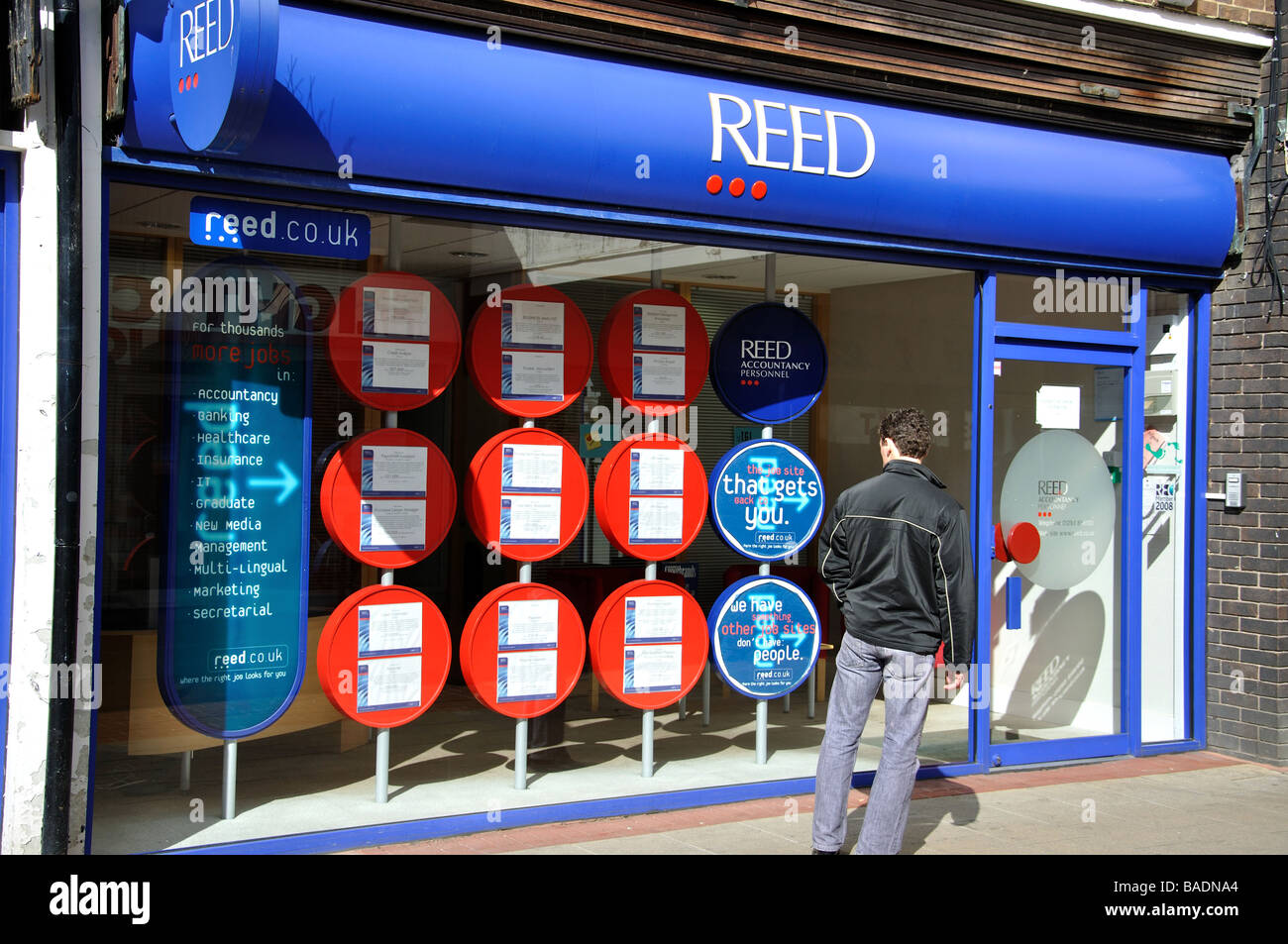 Reed occupazione agenzia finestra, Broadwalk, Crawley, West Sussex, in Inghilterra, Regno Unito Foto Stock
