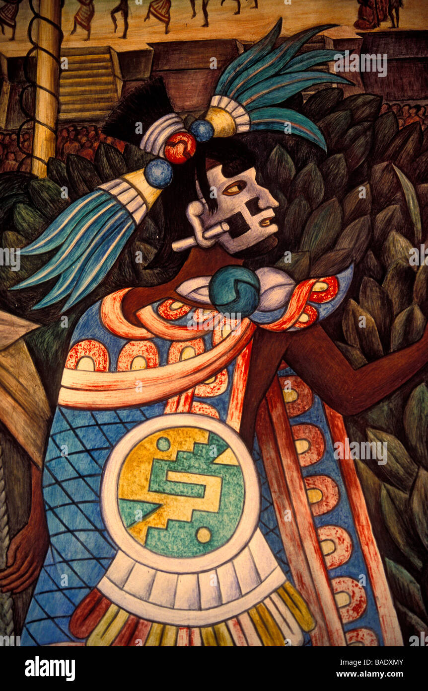Messico, del Distretto Federale di Città del Messico, il Palazzo Nazionale, Diego Rivera dipinti sulla civiltà precolombiana, Foto Stock