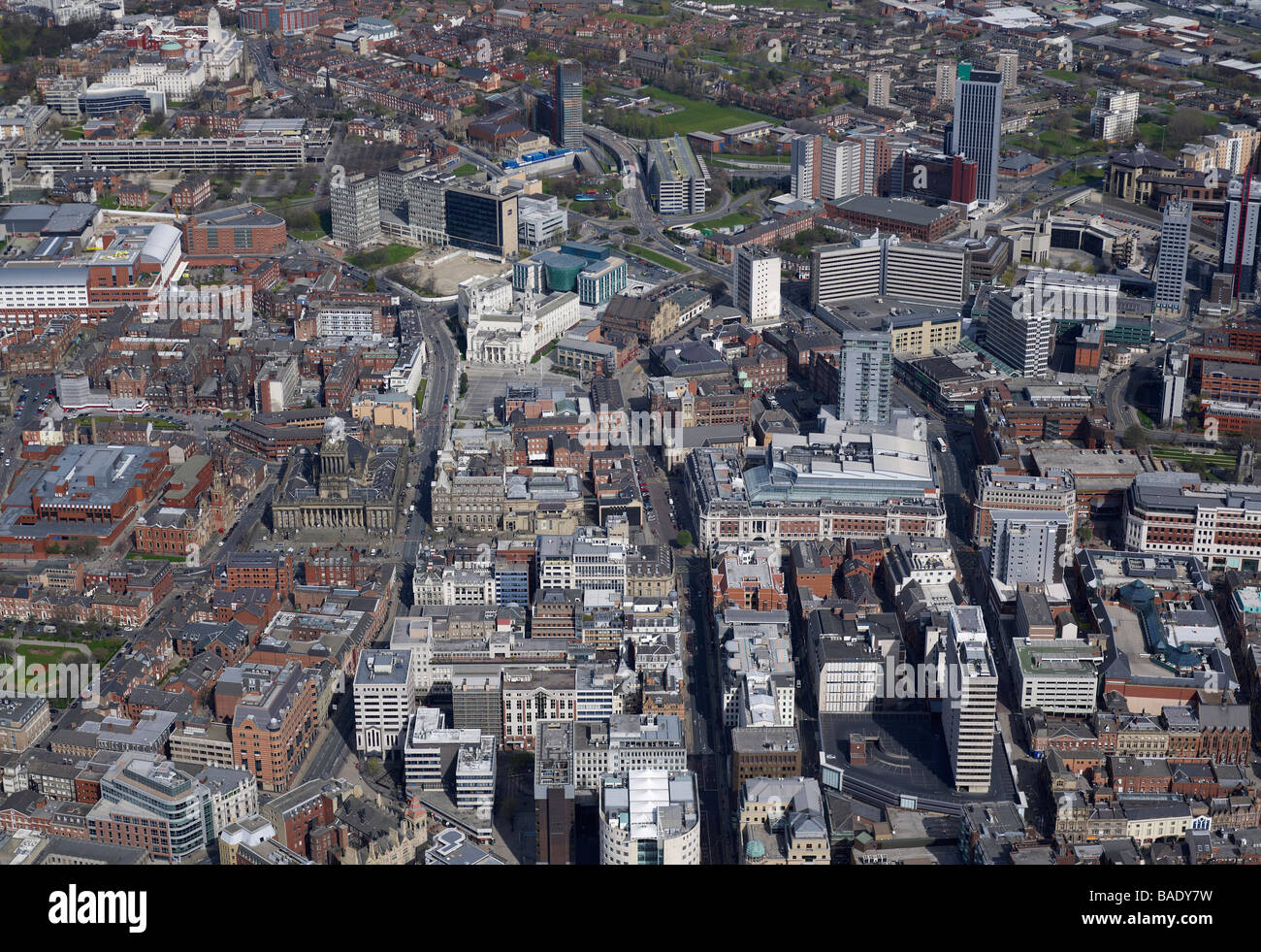 Vista aerea del centro cittadino di Leeds area civica, 2009, l'Inghilterra settentrionale Foto Stock