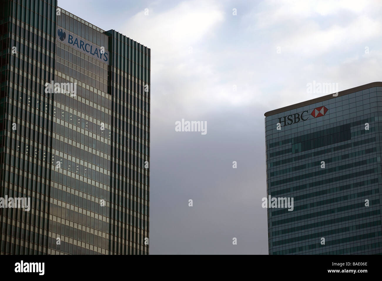 Giganti bancari: alto edificio di uffici di HSBC e Barclays Foto Stock