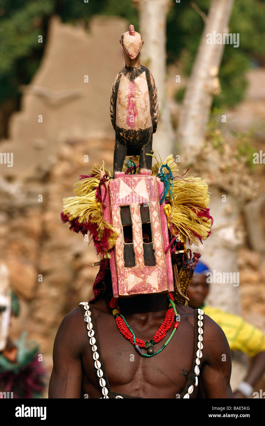 Mali, Paese Dogon, danza rituale per un benefattore del villaggio, maschera  di flamingo Foto stock - Alamy