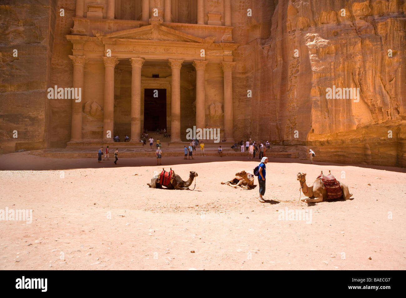 El Khazneh, il Tesoro, il più famoso edificio dell'antica città di Petra, Giordania Foto Stock