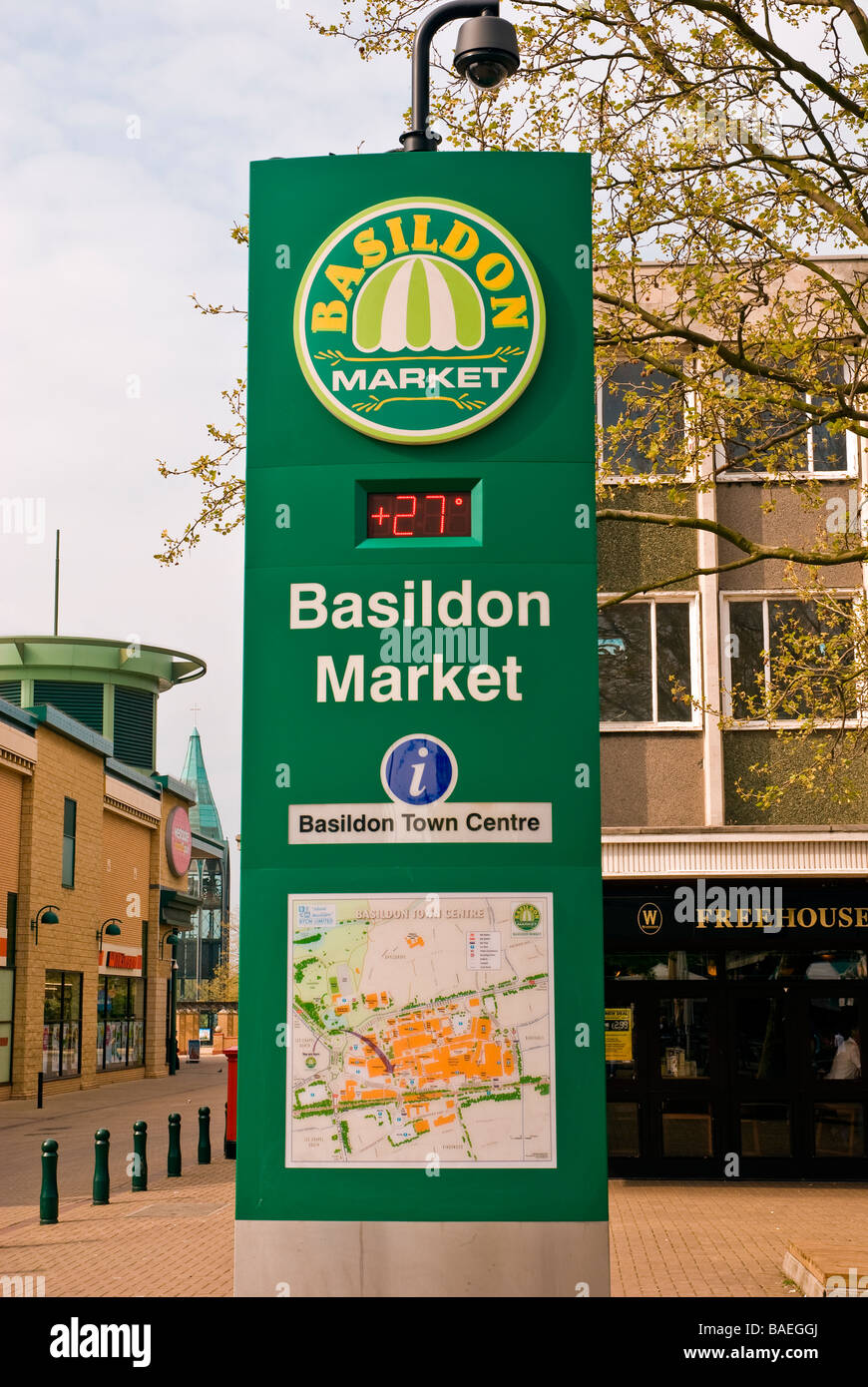 Benvenuto a Basildon segno del mercato Foto Stock