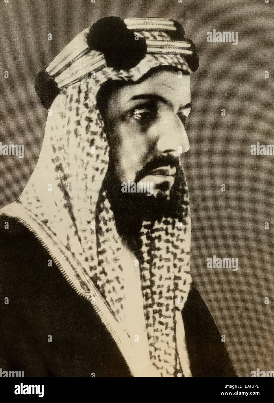 Ritratto di Abdul Aziz Al-Saud primo monarca di Arabia Saudita Foto Stock