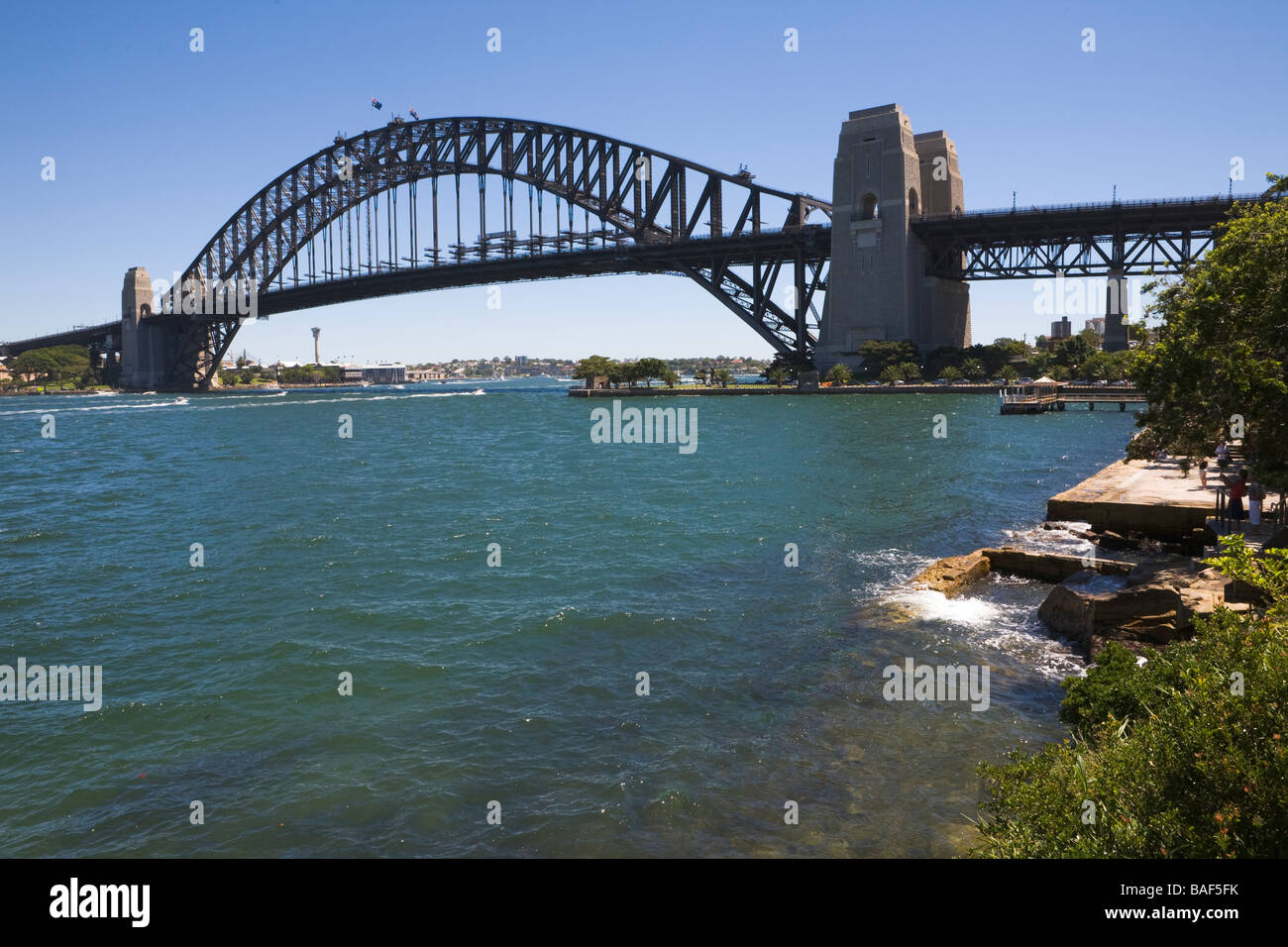 Il Sydney Harbour Bridge visto dal Kirribilli, North Shore Foto Stock