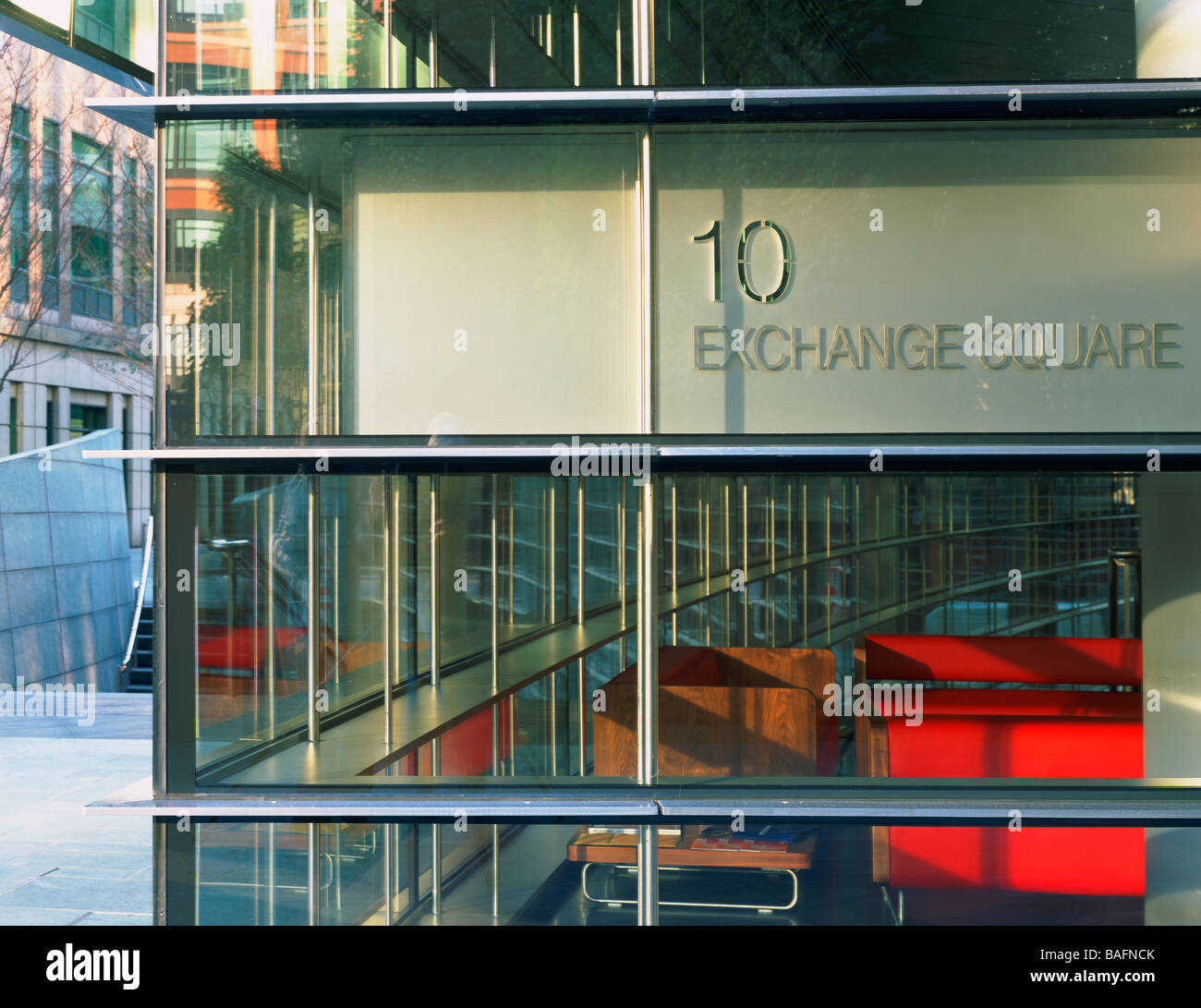 10 Exchange Square Broadgate, Londra, Regno Unito, grattacieli Skidmore Owings e Merrill, 10 exchange square broadgate facciata dettaglio 2. Foto Stock