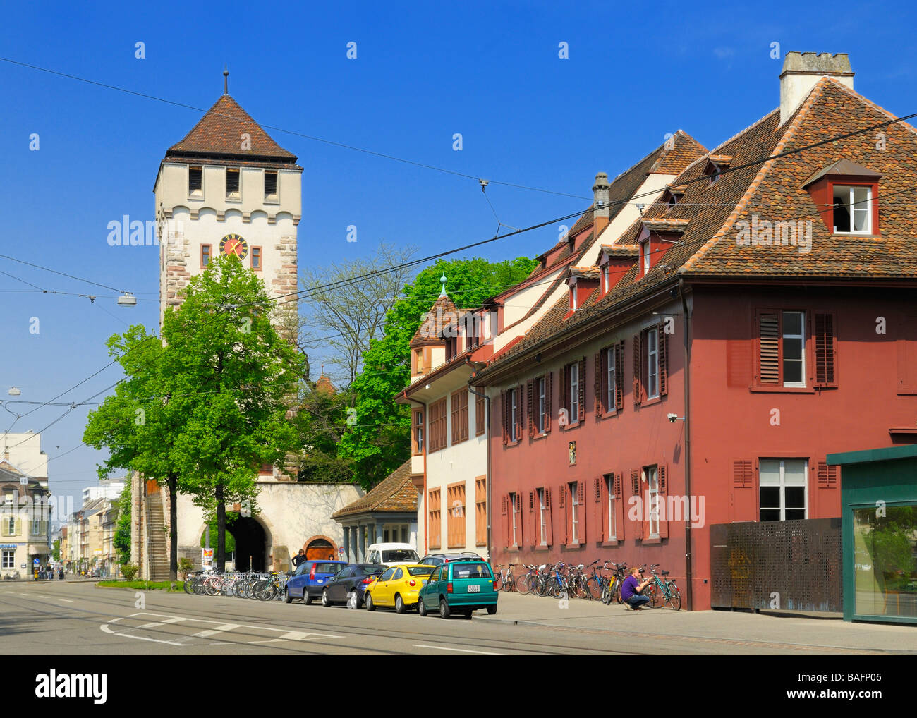 Il San Johanns-Gate (Sankt Johanns-Tor, St. Johanns-Tor) con esso s torre in Basilea, Basilea-Città, Svizzera. Foto Stock