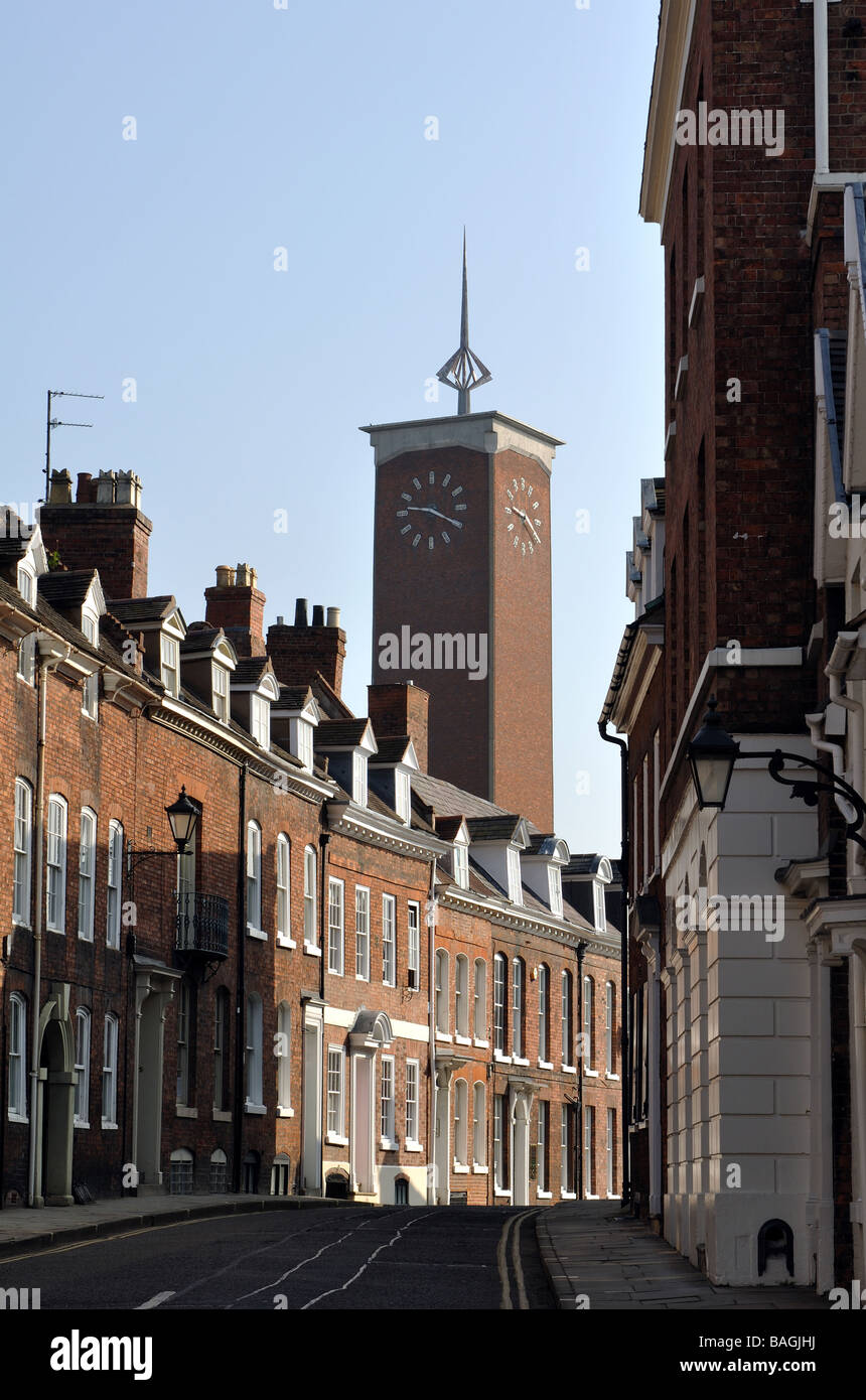 St.Johns Hill e la Torre dell Orologio, Shrewsbury, Shropshire, Inghilterra, Regno Unito Foto Stock