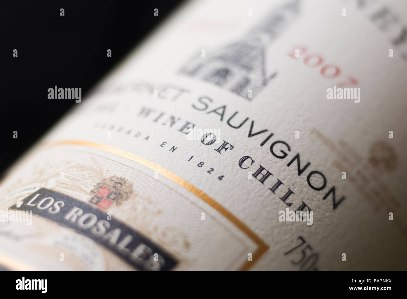 Los Rosales Cappella vigneto Cabernet Sauvignon vino Etichetta flacone closeup Foto Stock