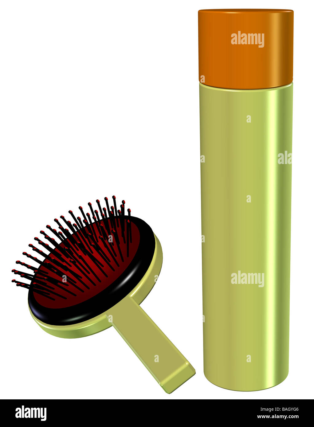 3D di uno spray per capelli e una spazzola isolati su sfondo bianco Foto Stock