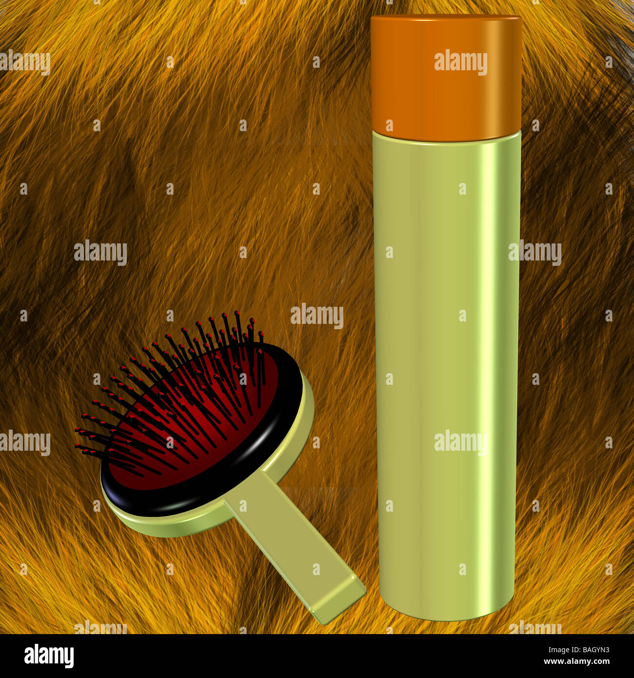 3D di uno spray per capelli e una spazzola Foto Stock