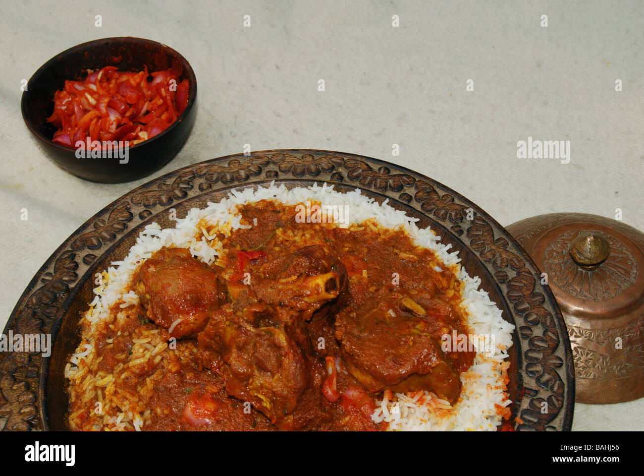 Rogan josh è un aromatico di montone curry realizzato da agnello o capretto cotti in fresco di spezie indiane e rosso piccante curry Foto Stock