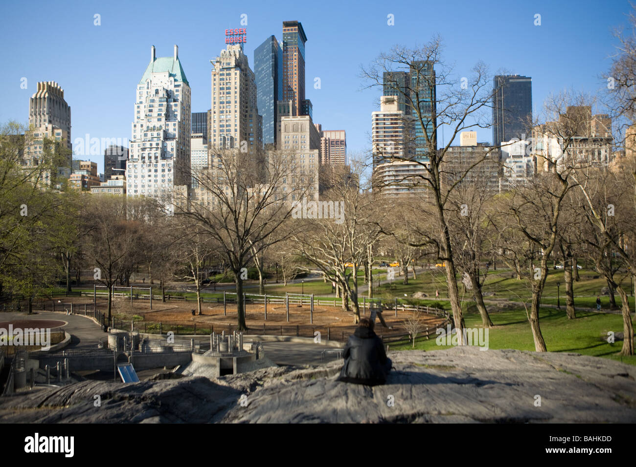 Vista del centro di Manhattan dal Central Park di New York City Foto Stock