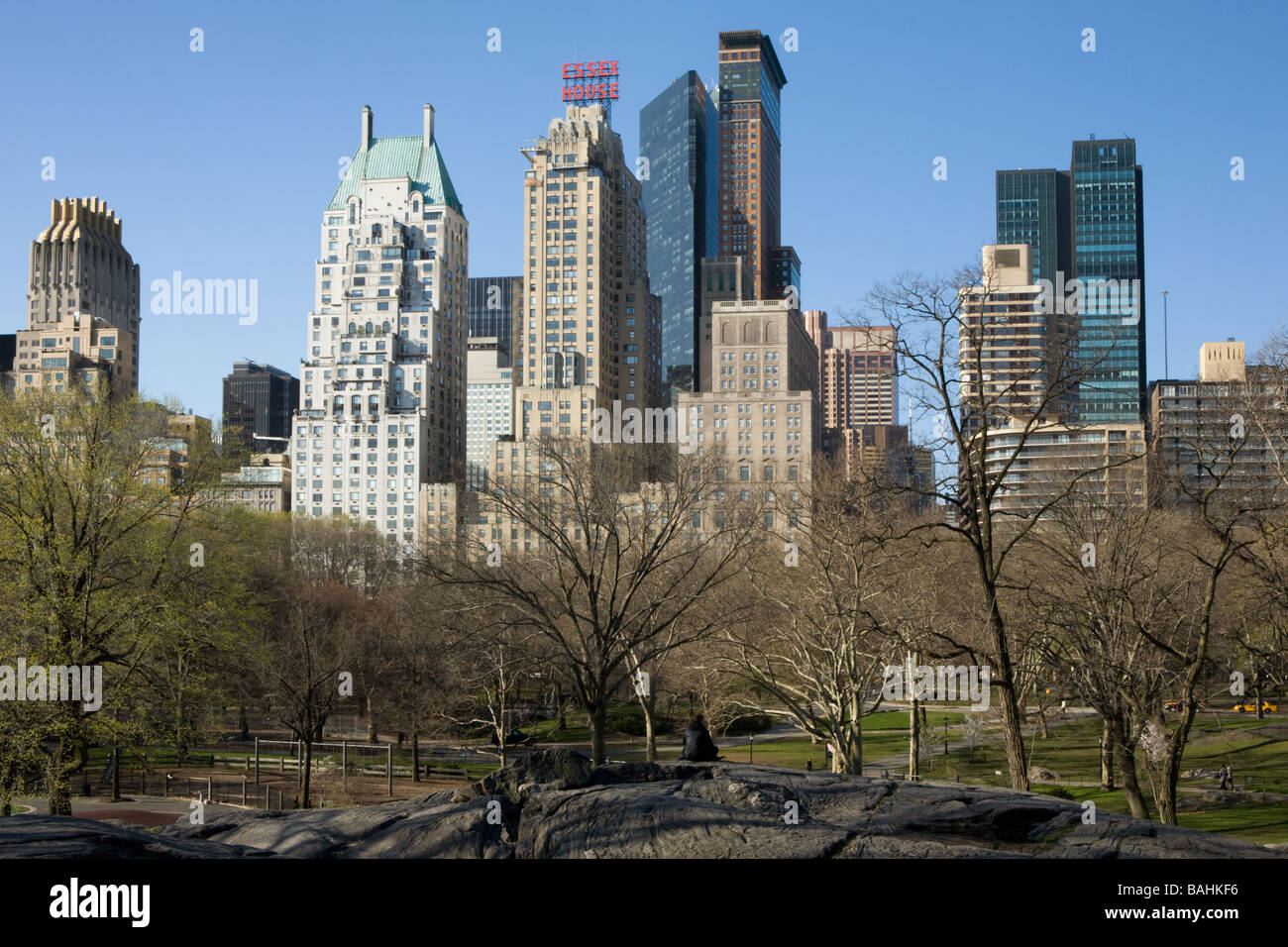 Vista del centro di Manhattan dal Central Park di New York City Foto Stock