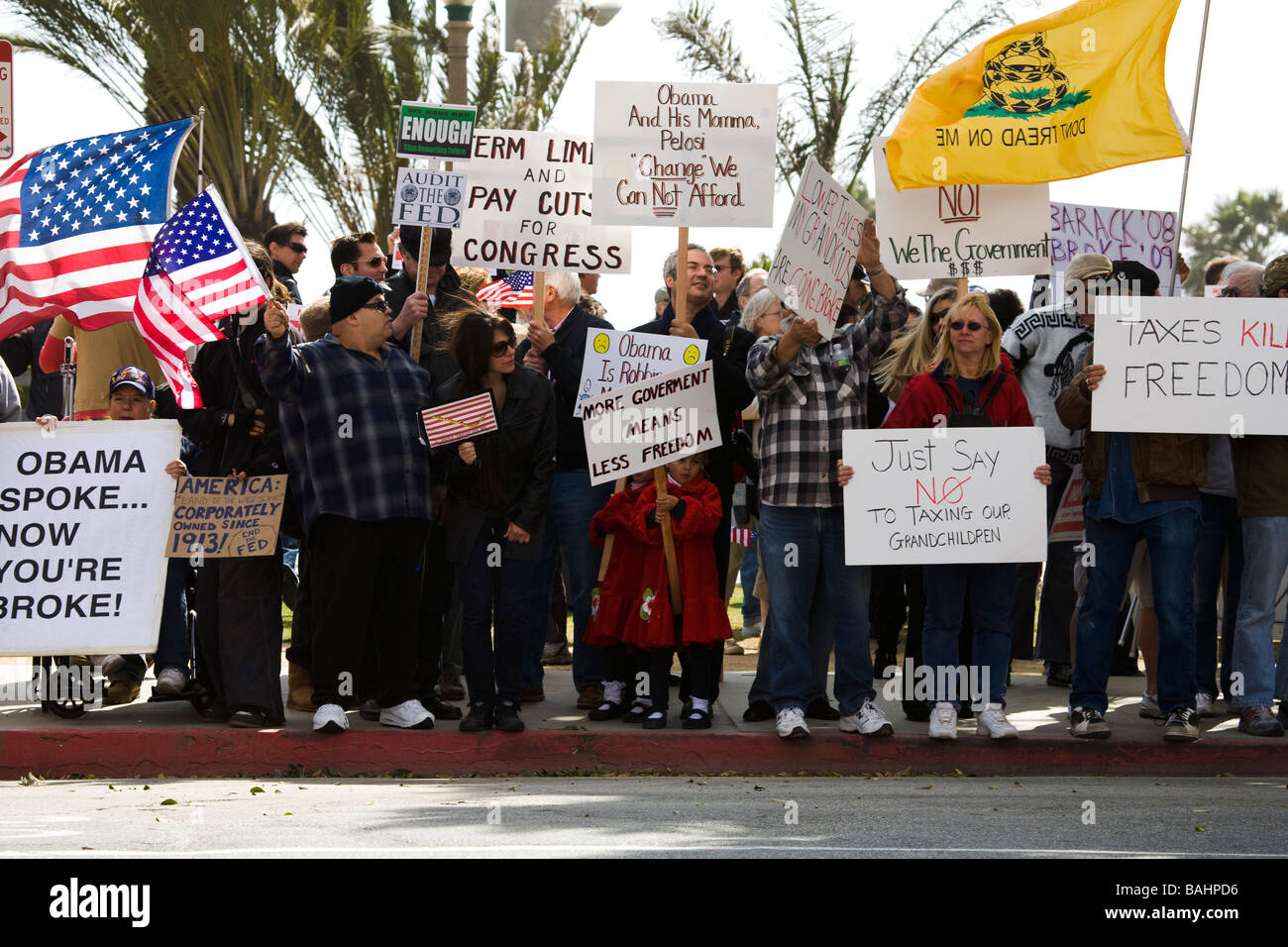 Imposta giorno Tea Party 4 15 2009 anti protesta fiscale Santa Monica Los Angeles County in California negli Stati Uniti d'America Foto Stock